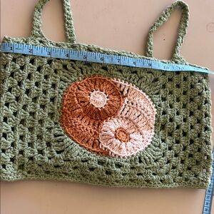 Handmade Green and Brown Crochet Peace Top